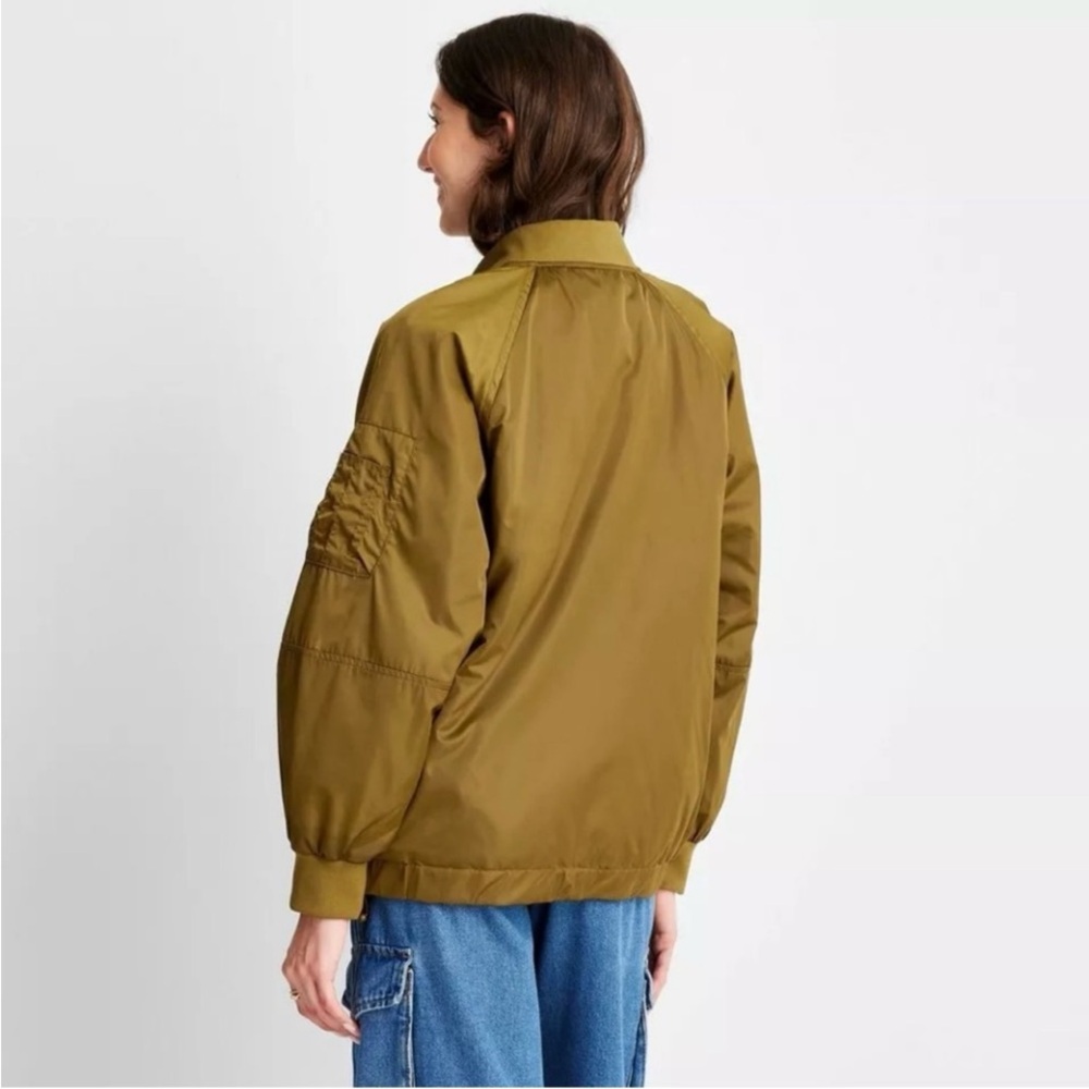 SHINY GOLD GREEN OVERSIZED BOMBER‎ JACKET Target A New Day Size Large EUC - Picture 2 of 11